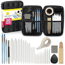 COLOUR BLOCK 30pcs Sketching Tool Set with Soft Pastels Drawing Art Blenders, Blending Stumps, Tortillions, Sandpaper, Sketch Pencil Extender, Rubber Pens