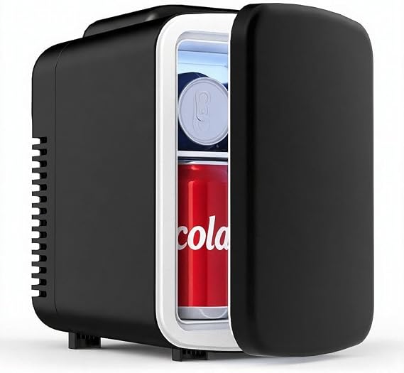 Mini Fridge for Bedroom, 4 Litre/6 Cans Portable Mini Refrigerator with AC/DC Power for Office, Dorm and Car, Thermoelectric Electric Cooler & Warmer Skincare Fridge for Drinks, Food, Cosmetics
