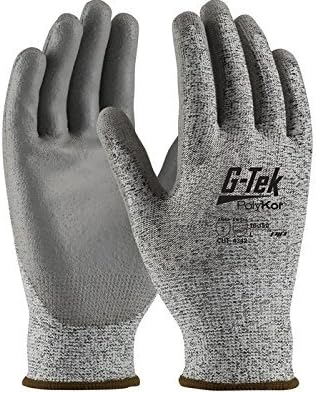 PIP G-Tek PolyKor 16-150 Gray Large Polyester Cut-Resistant Gloves - EN 388 3, ANSI 2 Cut Resistance - Polyurethane Palm & Fingers Coating - 9.4 in Length - 16-150L [PRICE is per DOZEN]