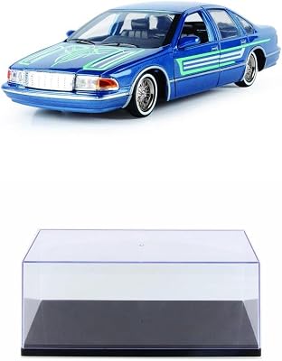 Diecast Car wDisplay Case - 1993 Chevy Caprice Lowrider, Blue - Motor Max 79022WLBU - 124 Scale Diecast Model Car