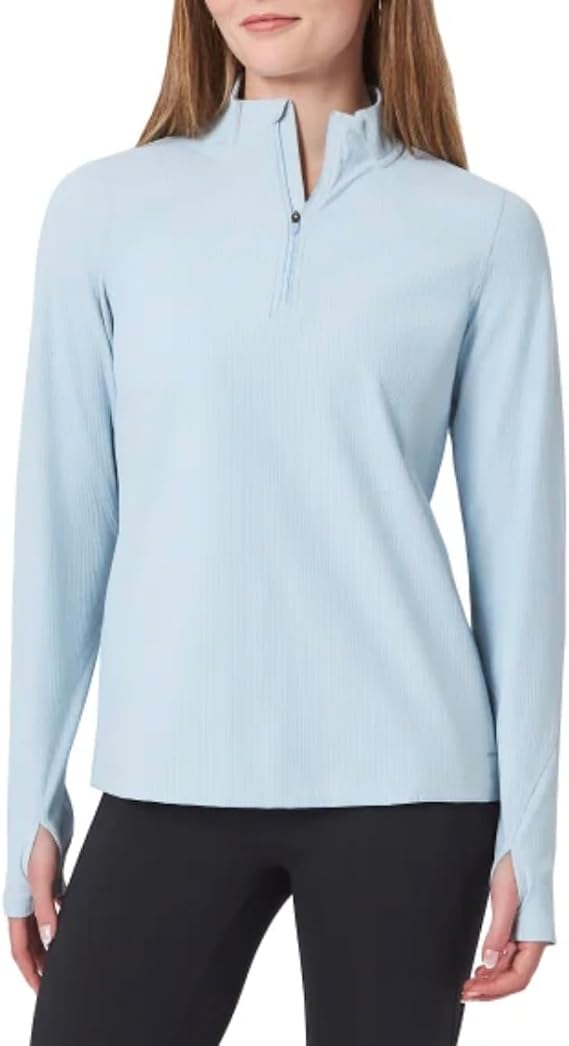 Mondetta Women's Long Sleeve Active Ribbed 1/2 Zip Top with Thumb Holes (US, Alpha, X-Large, Regular, Regular, Blue)
