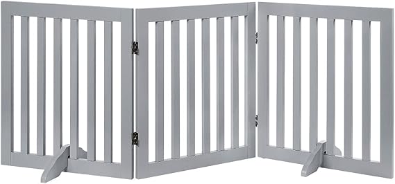 unipaws 24H Free Standing Pet Gate for Dog Cat, 60Wide Wooden Dog Gates