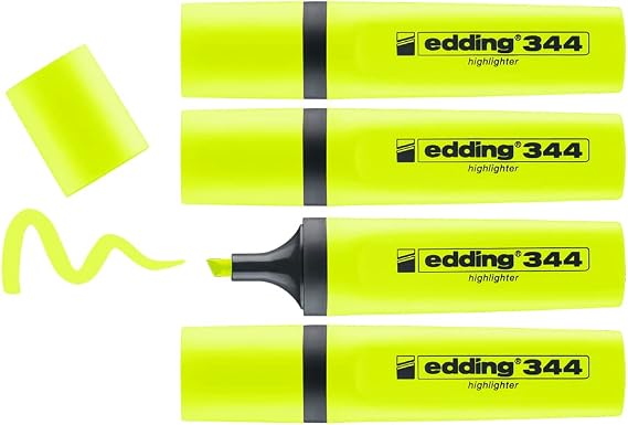 edding 344 highlighter, yellow, set of 4, 2-5 mm cut tip
