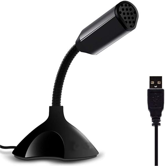 Coverzone Masaüstü, Laptop ve Notebook Bilgisayarlar için Tak Çalıştır USB Girişli 13cm Masaüstü Mini Mikrofon Siyah - M308
