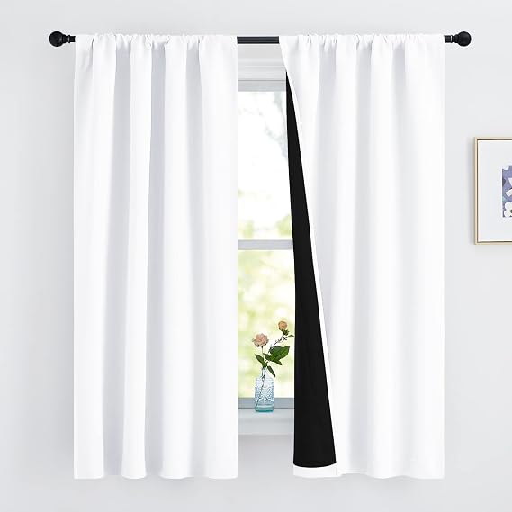 NICETOWN White 100% Blackout Curtains 63 inches Length for Kitchen Bedroom