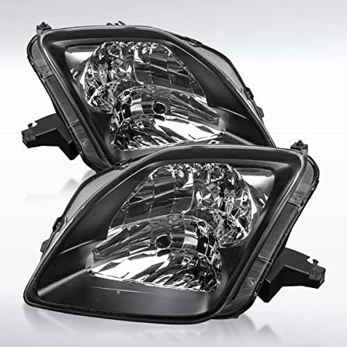 Autozensation Compatible with 1997-2001 Honda Prelude Black Clear Bezel Headlights L  R Pair Headlamp