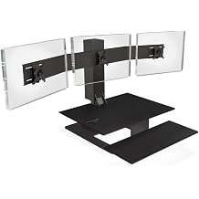 Uplift Desk to E7 Electric Standing Desk Converter, Black Base, Black Eco Work Surface Triple Monitor