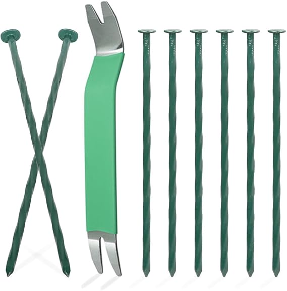 Bakulyor 50 Pack Metal Landscape Stakes, 6 Inch Artificial Turf Spikes, 6 Gauge Large Landscaping Nails, Green Edging Anchoring Staple for Garden Ground Grass Lawn Paver Timber Border Weed Barrier 6"