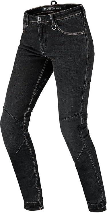 SHIMA Devon Motorcycle Jeans - Ventilated Elastic Slim Fit Riding Trousers with FiberQL Reinforcements, CE Knee and Hips Protectors (Women, Black, 30 Long)