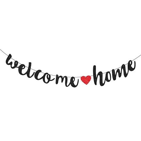 Welcome Home Black Glitter Welcome Banner Sign Home Decor Military Homecoming Party Decoration Family Theme Party Supplies Party Decoration