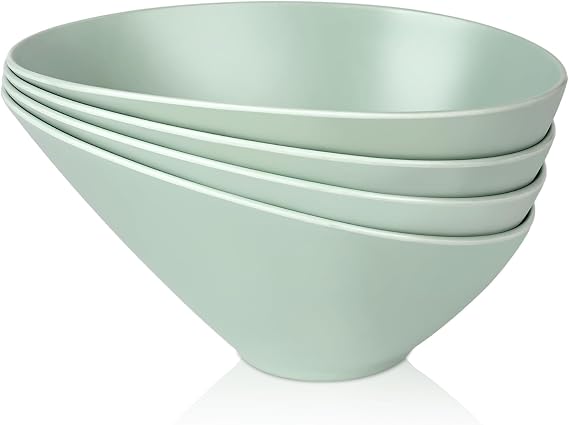 LOVYANXUE Bamboo Fiber Salad Bowls, 4 Packs Serving Bowls Blue Green, Compostable 33 Ounce Elegant Angled Bowls for Salad, Pasta, Soup, Prep, Ideal for Home and Restaurant