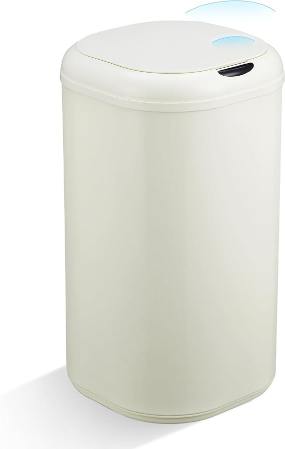 8 Gallon Automatic Sensor Kitchen Trash Can, Motion Sensor Garbage Bin, 30 Liter Touchless Smart Stainless Steel Waste Can with Lid for Bathroom Bedroom Office, Cream White