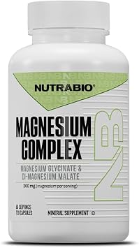 NutraBio Magnesium Complex Supplement, Magnesium Glycinate for Sleep, Biglycinate, D-Magnesium Malate, Muscle & Nerve Support, for Men and Women, 120 Vegetable Capsules
