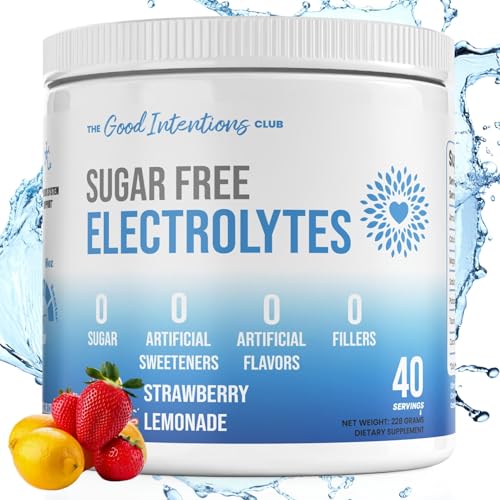 Sugar Free Electrolytes Powder - Zero Artificial Ingredients - Strawberry Lemonade Flavor - 40 Servings