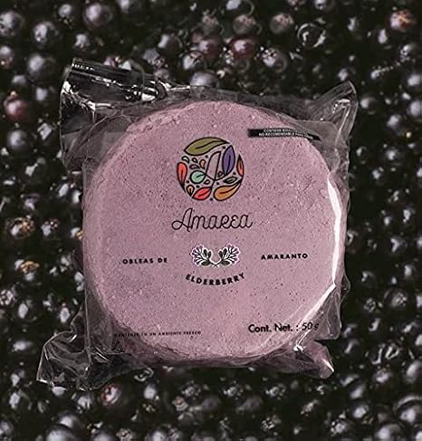 Amaranth flour wafers Amarea/ Obleas de amaranto Amarea (ELDERBERRY flavor) 50 COUNTS (12 PACK)