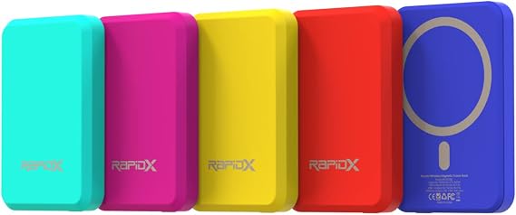 RapidX Boosta Magnetic Wireless Portable Charger, 5,000 mAh Power Bank, Battery Pack Compatible with iPhone 12/13/14 Plus/Pro/Pro Max/Mini