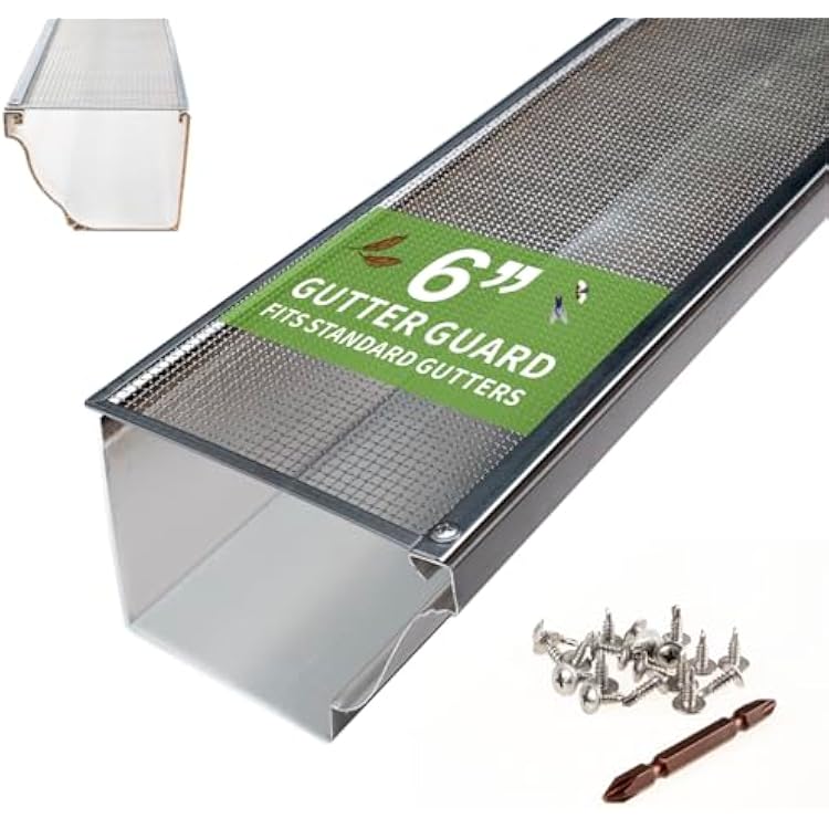 6 Inch Gutter Guard - Heavy Duty 100% Stainless Steel High-Flow Leaf Screen for Debris, Clog & Overflow Protection - Fits K-Style & Half-Round, Screws Included 50 FT, 15 pcs, 6in x 40in