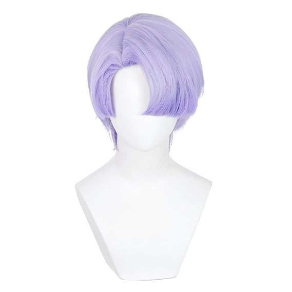 Probeauty Short Purple Wig for Polyester Cosplay, Light Purple Wigs for Anime Costume Halloween Daily Party Hair Wig with Bangs
