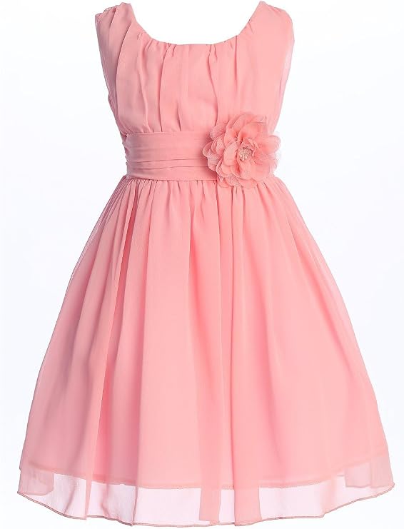 Little Girls Elegant Yoryu Wrinkled Chiffon Summer Flowers Girls Dresses