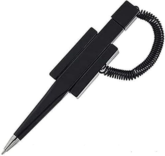 NOBO 1 Counter Coil Corded Wedgy Pen with Adhesive Backing, Great for Clipboards, Medium 1.0mm Tip Black Ink
