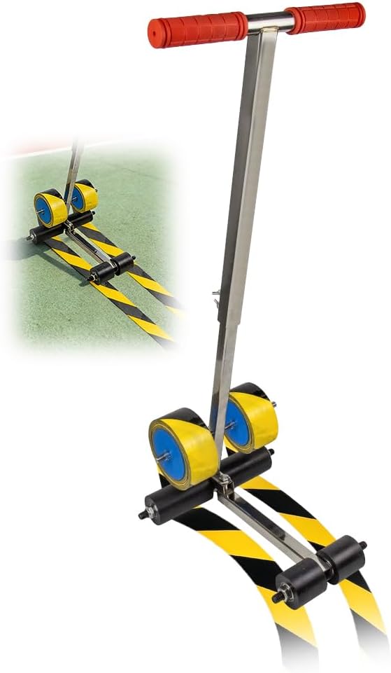 BAUSATZ Tape Marking Machine Hand-Push Tape Sticking Machine Lane Marking Applicator with Rubber Roller Manual Floor Tape Applicator,Can Draw arcs, Curves, and Straight Lines