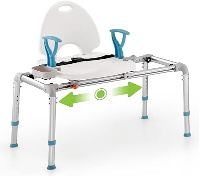 OasisSpace Heavy Duty Sliding Bathtub Transfer Bench 450lbs, Shower Seat Tub Transfer Bench with Backrest and Arms and Sliding Shower Chair for Disabled, Seniors, Bariatric