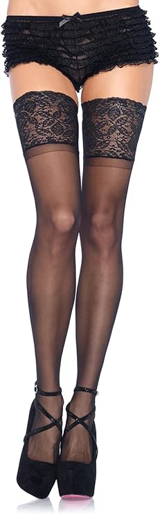 Leg Avenue Women's Spandex Sheer Thigh Highs with Silicone Stay-Up Lace Top