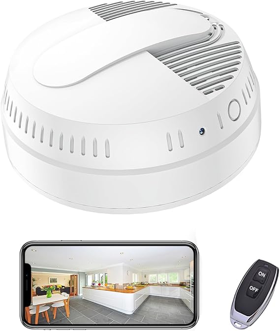 Smoke Detector Camera, 10000mAh Smoke Detector Camera with 2.4G WiFi & APP Remote Control/Night Vision/Motion Detection/Real-Time View/SD Storage Supports for Home Security.