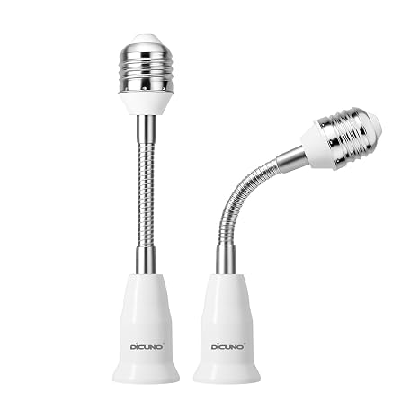 DiCUNO E26 Light Socket Extender 6.1'', Flexible Extension Adapter, 2-Pack