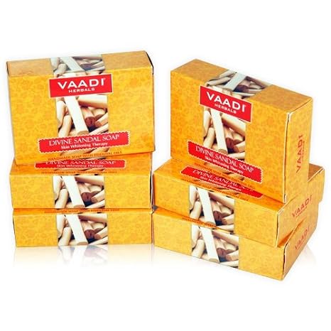 Vaadi Herbals Sandalwood Oil Bar Soap - Handmade Herbal Soap with 100% Pure Essential Oils - ALL Natural - Each 2.65 Ounces - Pack of 6 (16 Ounces)