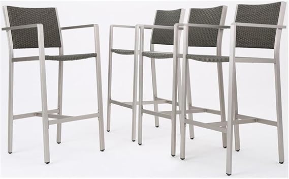 Christopher Knight Home Cape Coral Outdoor Wicker Bar Stools, 4-Pcs Set, Grey