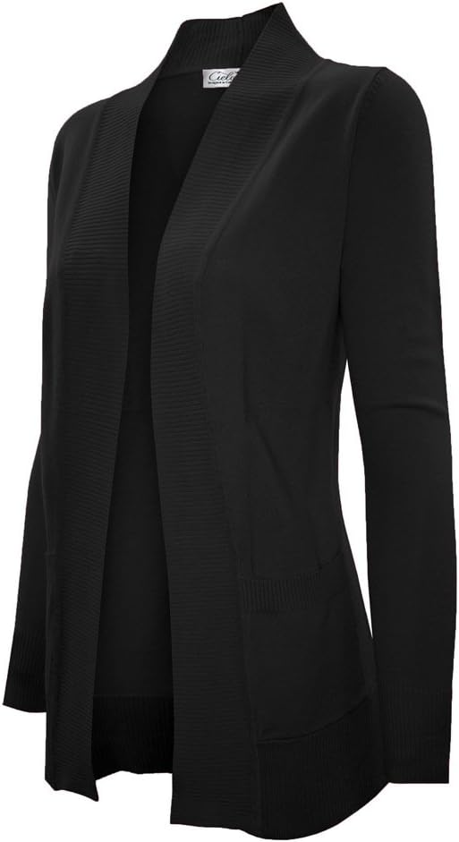 Cielo Women's Solid Basic Open Front Pockets Knit Sweater Cardigan