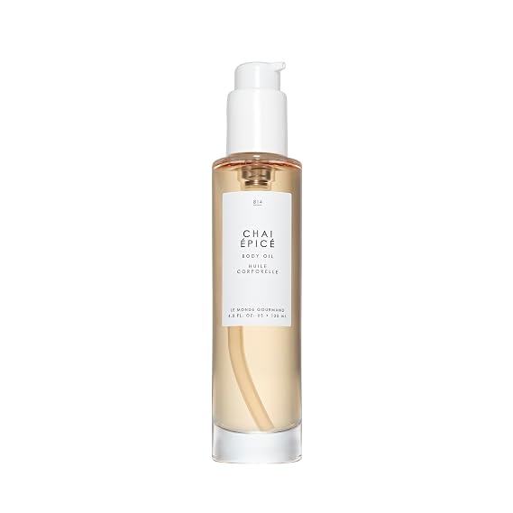 Le Monde Gourmand Chai Epice Perfumed Body Oil for Women, Violet Fig, Muguet Musk & Blonde Woods Chai Scent, Vegan & Cruelty Free, 4 fl oz (118 ml)