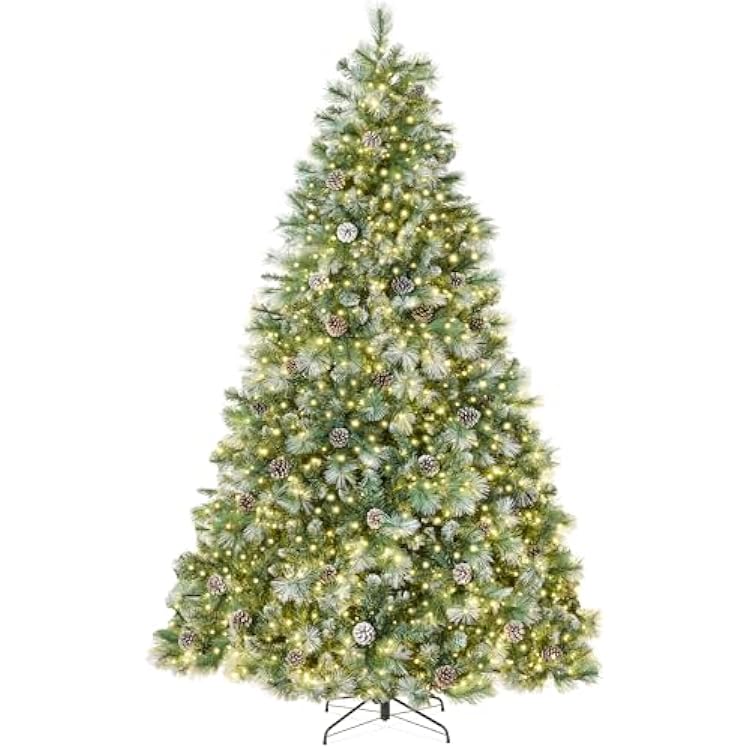 Best Choice Products 7.5ft Pre-Lit Scotch Pine Christmas Tree, Premium Frosted Pre-Decorated Artificial Holiday Decor w 1,320 Branch Tips, 2-in-1 White and Multicolor LED Lights, Cordless Setup