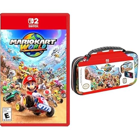 Mario KartTM World with Game Traveler Deluxe Nintendo SwitchTM Licensed Travel Case Bundle