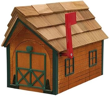Log Cabin-look Mailbox Cedar Finish with Green Trim Amish Made in USA