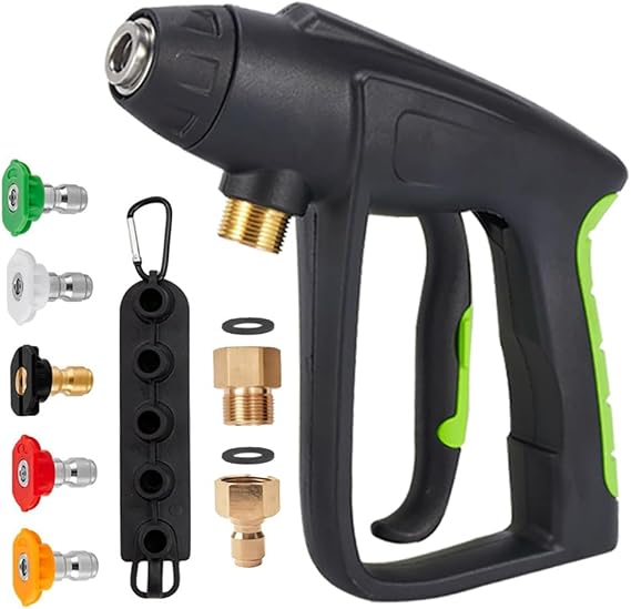 Garden Hose Pipe Spray Gun Set, 5 Nozzle Tip Set, Quick Connect 1/4" Pressure Wash Nozzle, Karcher K2-K7, Nirfisk, Parkside, Bosch, A