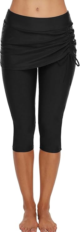 ECUPPER Womens Swim Shorts Capris Swimming Leggings Boardshorts Stretch High Waist Swimsuit Pants for Beach Surf
