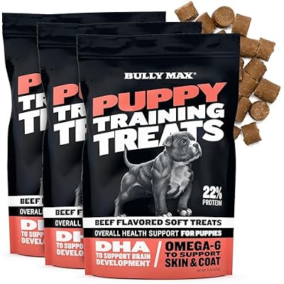 Bully Max Puppy Training Treats - Soft Chews Dog Food Supplements & Vitamins for Brain, Skin & Coat Health - Glucosamine & Chondroitin for Joint Support Multivitamin Food Topper for Puppies - 3 Bags