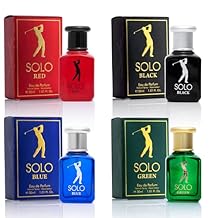 NovoGlow Solo 4-Piece Mini Fragrance Set for Men EDP - Solo Red, Blue, Black & Green - Combination of Woody, Citrus & Spicy Scents - Suitable For All Skin Types - Free of Paraben Each in 30ml Bottle