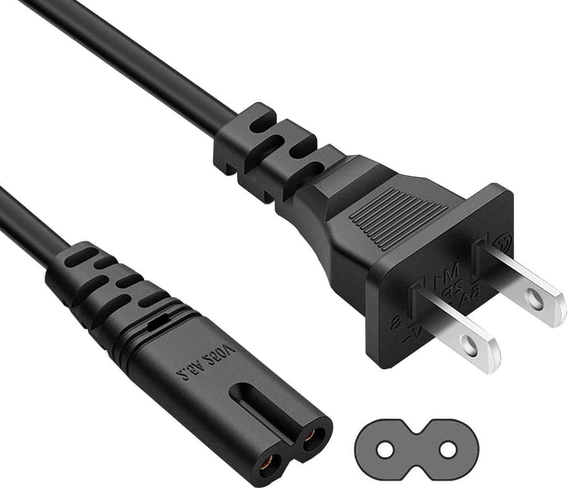 SatelliteSale 18AWG 2-Prong to RoundRound Connector AC Universal Replacement Power Cable Universal Wire PVC Black Cord 6 feet