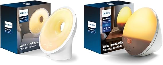 Philips SmartSleep Sleep and Wake-Up Light, Simulated Sunrise and Sunset & Wake-up Light, Colored Sunrise and Sunset Simulation, 5 Natural Sounds