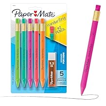 Paper Mate Handwriting Triangular Mechanical Pencil Set with Lead & Eraser Refills, 1.3mm, 8 Count - Back to School, Teacher Supplies, Home, Kids Writing, Fun Barrel Colors