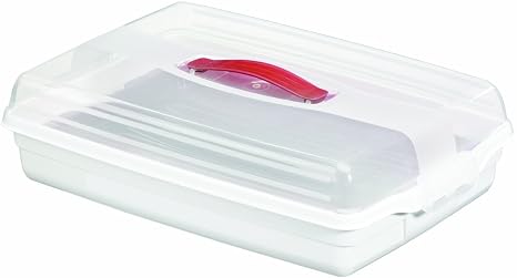 Curver 175245 Cake Container Rectangular Transparent/White | Secures cakes for transport with a lockable lid and carry handle, protecting bakes during catering transit.
