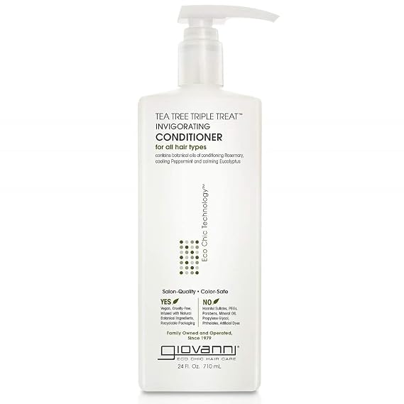 GIOVANNI Tea Tree Triple Treat Invigorating Conditioner - Cooling Peppermint, Eucalyptus, Rosemary, Helps Dry Flaking Scalp, Paraben Free, Helps to Moisturize, Smooth & Detangle - 24 oz (1 Pack)