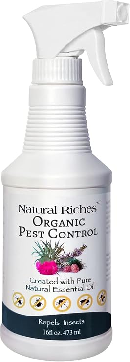 Natural Riches Organic Bug Spray Mosquito Repellent for Kids Insect Repellent for Flies Ticks Outdoor Indoor W/Essential Oils Campers Homes Kitchens Ants Spider Roach Pet Family Safe 16oz