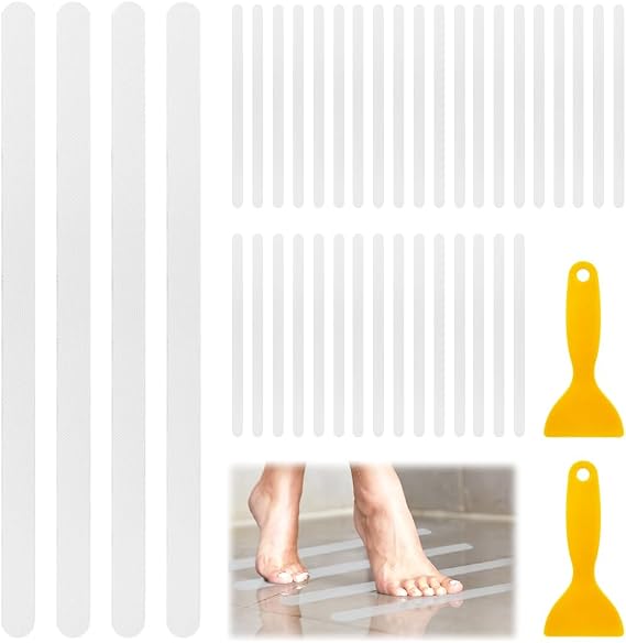 Bathtub Anti Slip Stickers, 48Pcs Non Slip Stickers Adhesive Shower Treads with 2 Scrapers for Bath Tub Shower Pool Stairs Ladders Kitchen 15''