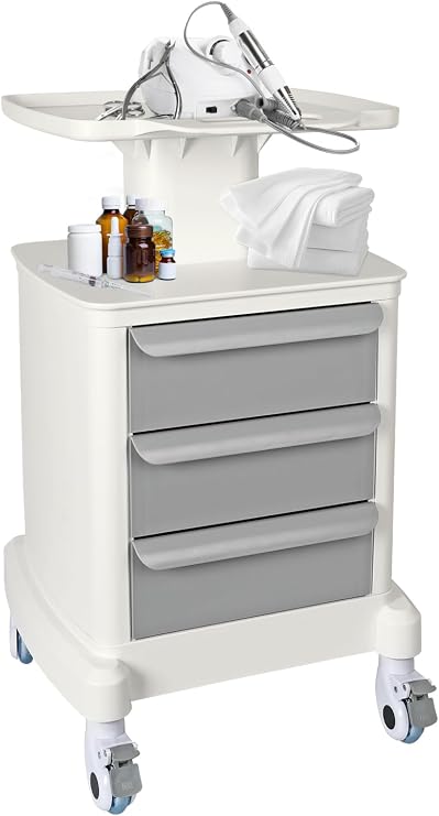 Mobile Trolley Cart for Portable Ultrasound Scanner 115 Lbs Load | Beauty Salon Storage Trolley with 3 Drawers 4 Wheels, Rolling Medical Utility Cart, For Hospital Office Bedroom Dental Clinic