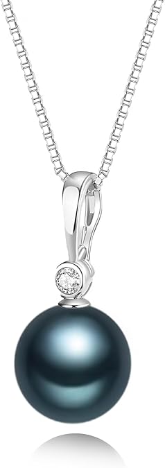 YAMI Tahitian Black Pearl Necklace,11-13mm Round Pearl Necklace for Women