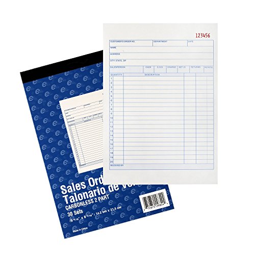 E-Clips 29854 Sales Order Receipt Invoice Book, 30 Carbonless 2 Part White and Canary Yellow Copies, 5.56 x 8.43 Inch 1-Book